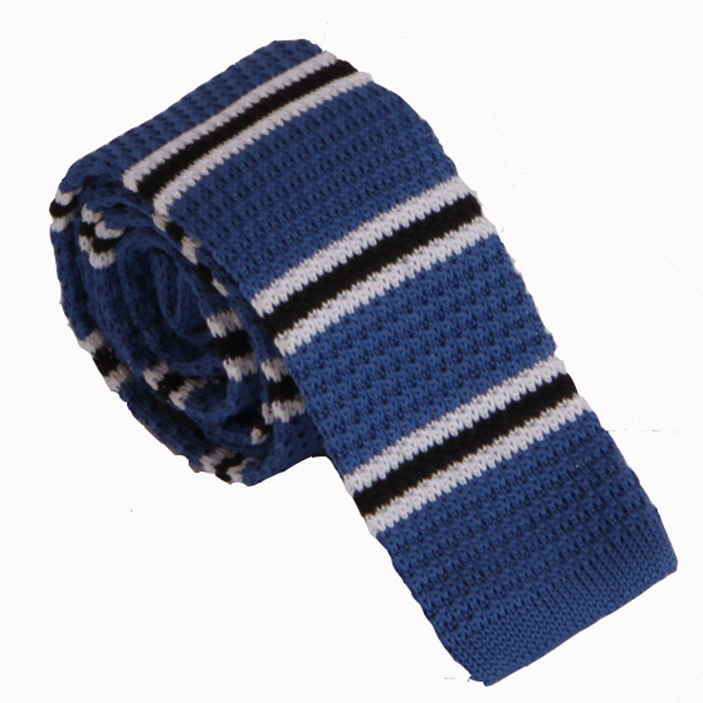 blå. sort strikket slips