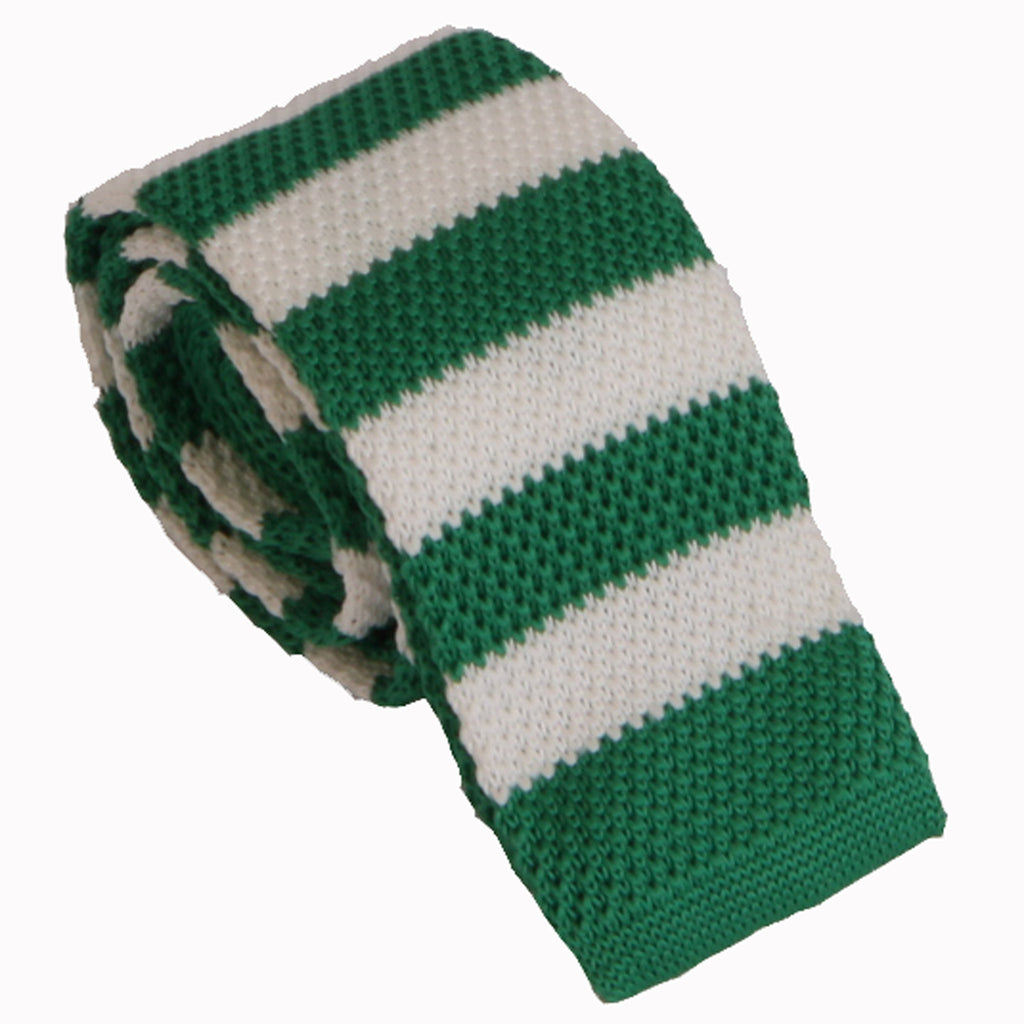 Grøn m. hvid stribet strikket slips