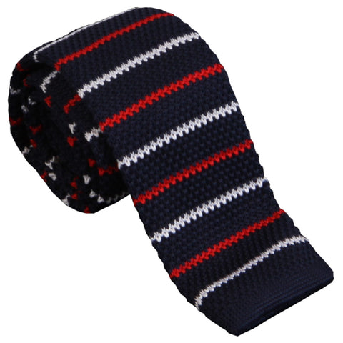 Rød/Blå strikket slips